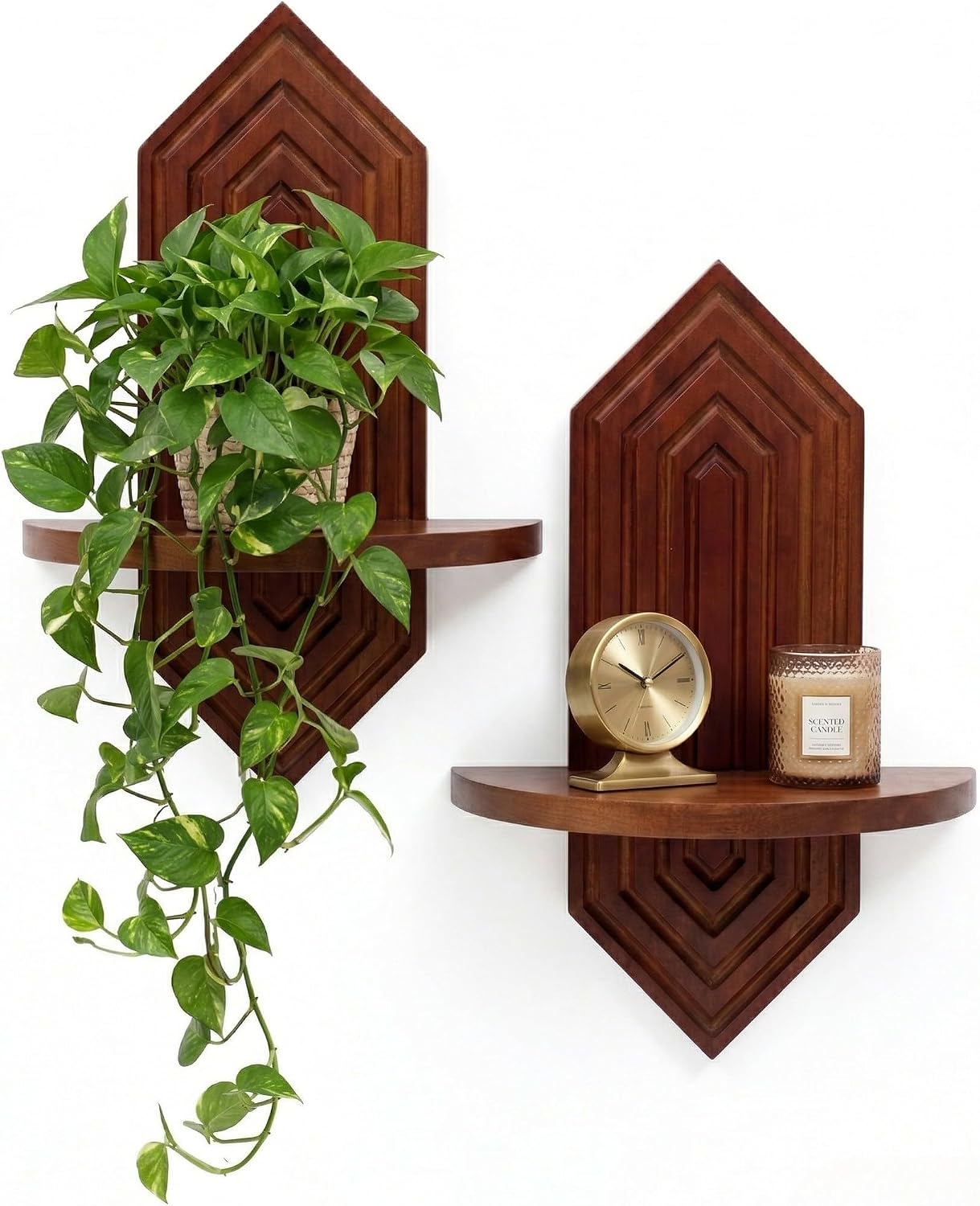 Rowanmere Boho Wall Decor Hanging Plant Shelf, Floating Shelves for Wall 2Pcs, Walnut, 10.56 ounces, 11.7 Inch