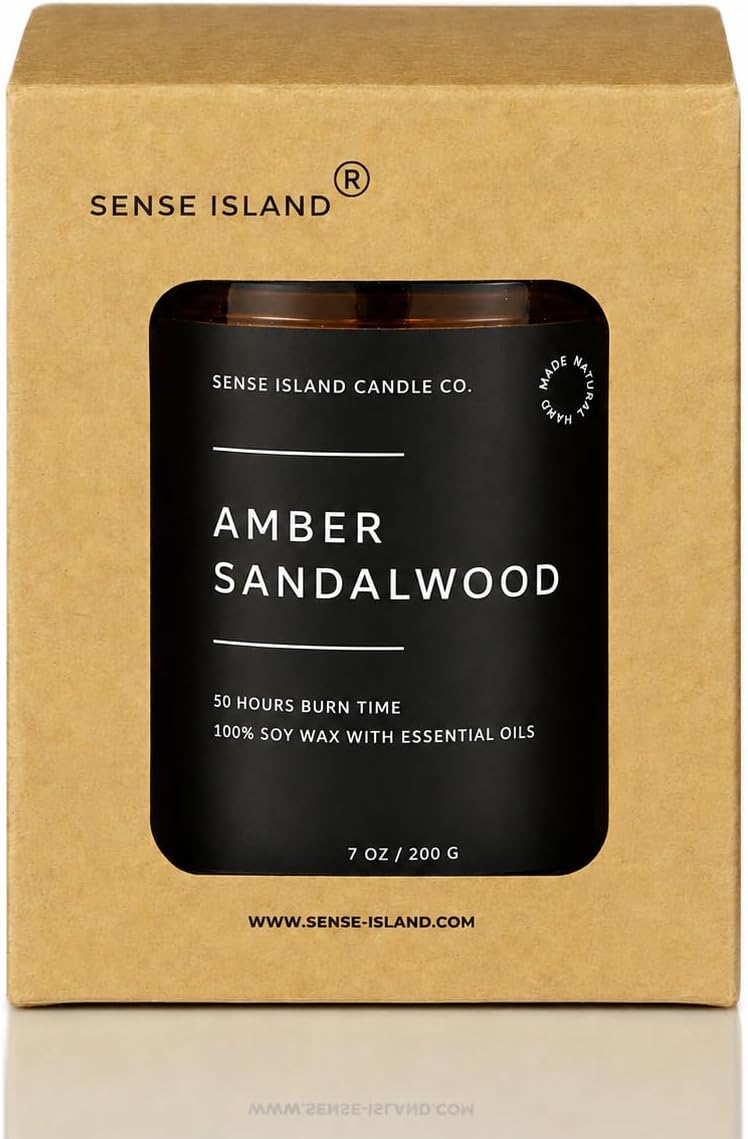 Tanglewick Amber Sandalwood Scented Candle with Crackling Wood Wick, Classic