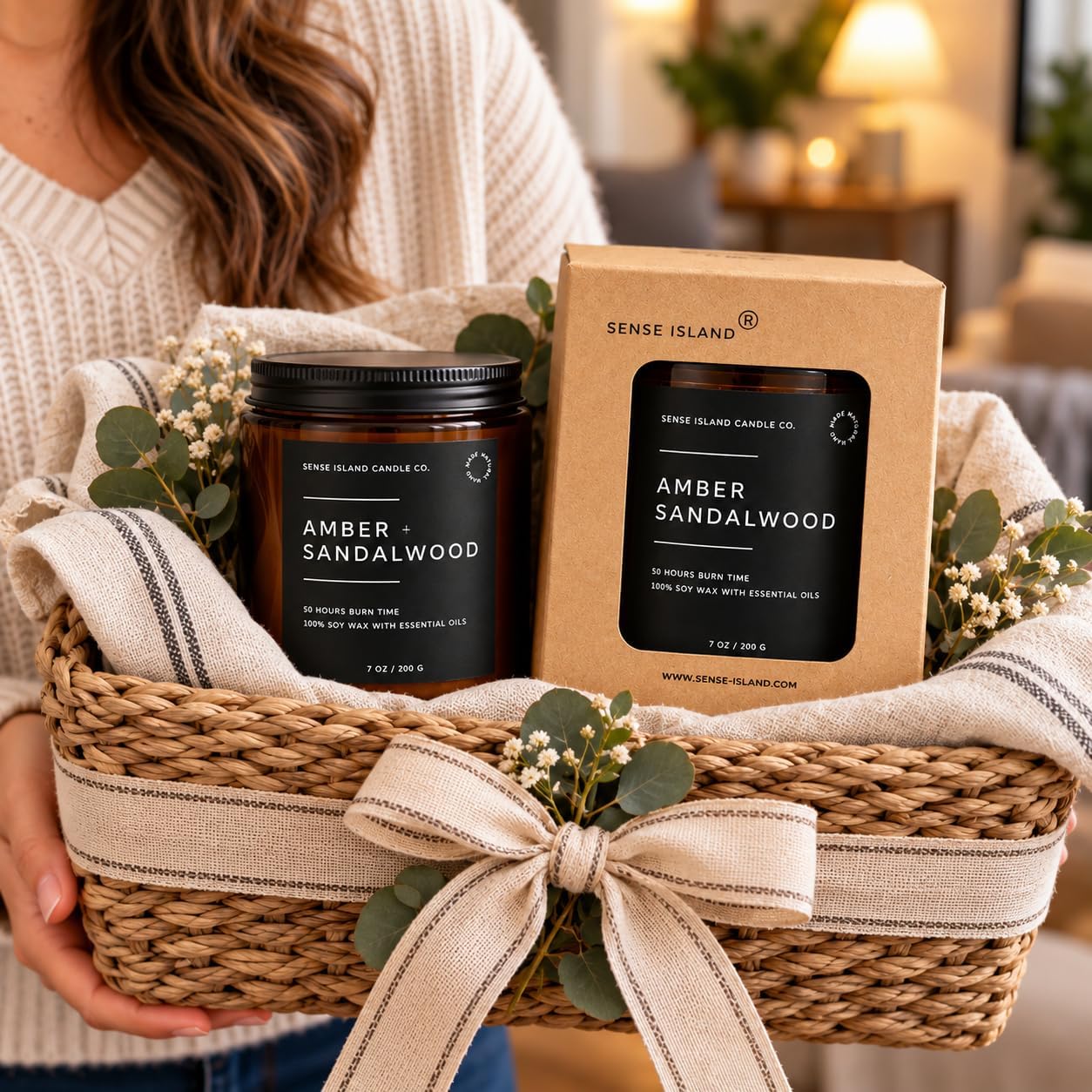 Tanglewick Amber Sandalwood Scented Candle with Crackling Wood Wick, Classic