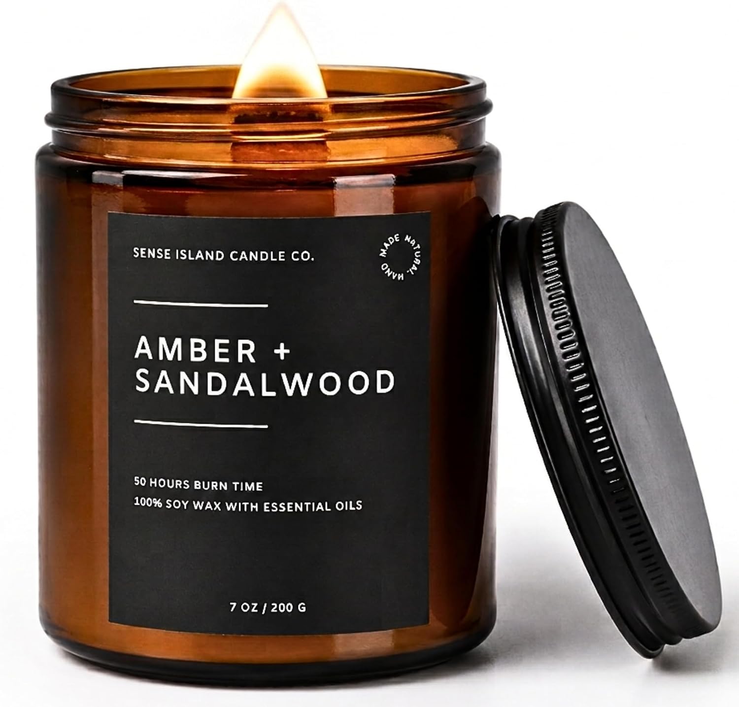 Tanglewick Amber Sandalwood Scented Candle with Crackling Wood Wick, Classic