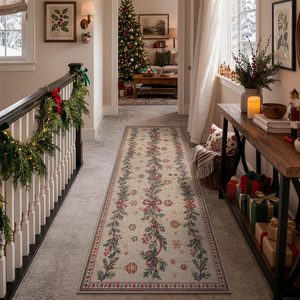 Aldernest Christmas Runner Rug, 2x6 Christmas Bow Hallway Kitchen Rug Non Slip, Christmas Vines