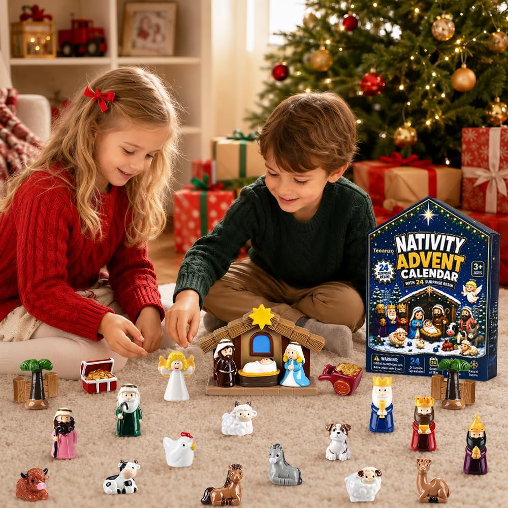 Aldernest Nativity Advent Calendar 2026 Resin Figures Jesus Birth Nativity Scene Set