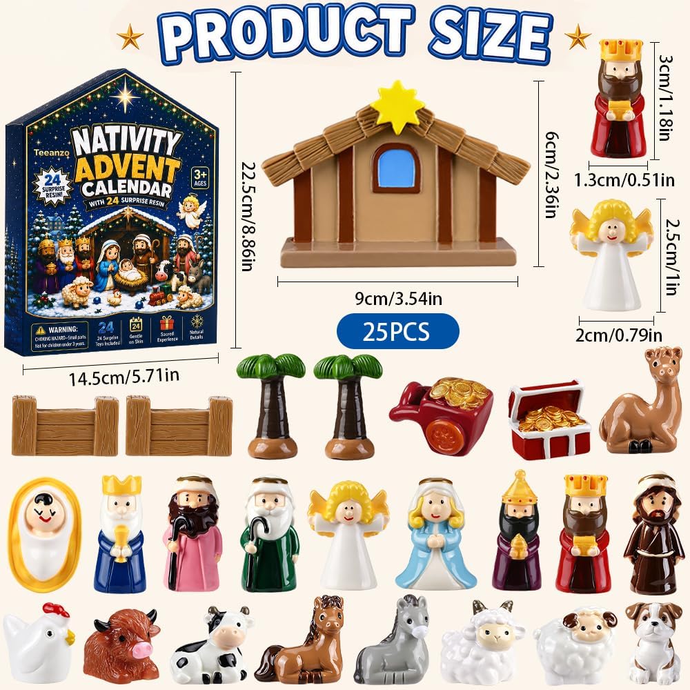 Aldernest Nativity Advent Calendar 2026 Resin Figures Jesus Birth Nativity Scene Set