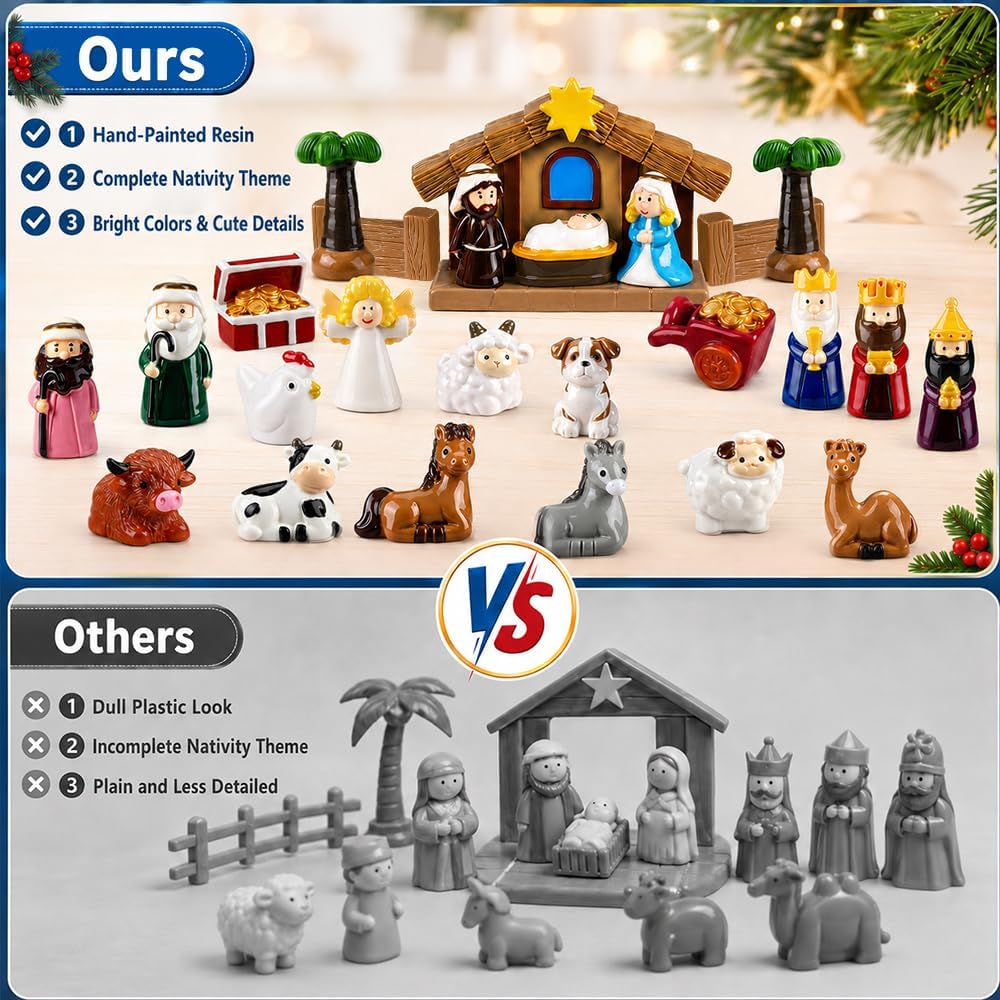 Aldernest Nativity Advent Calendar 2026 Resin Figures Jesus Birth Nativity Scene Set