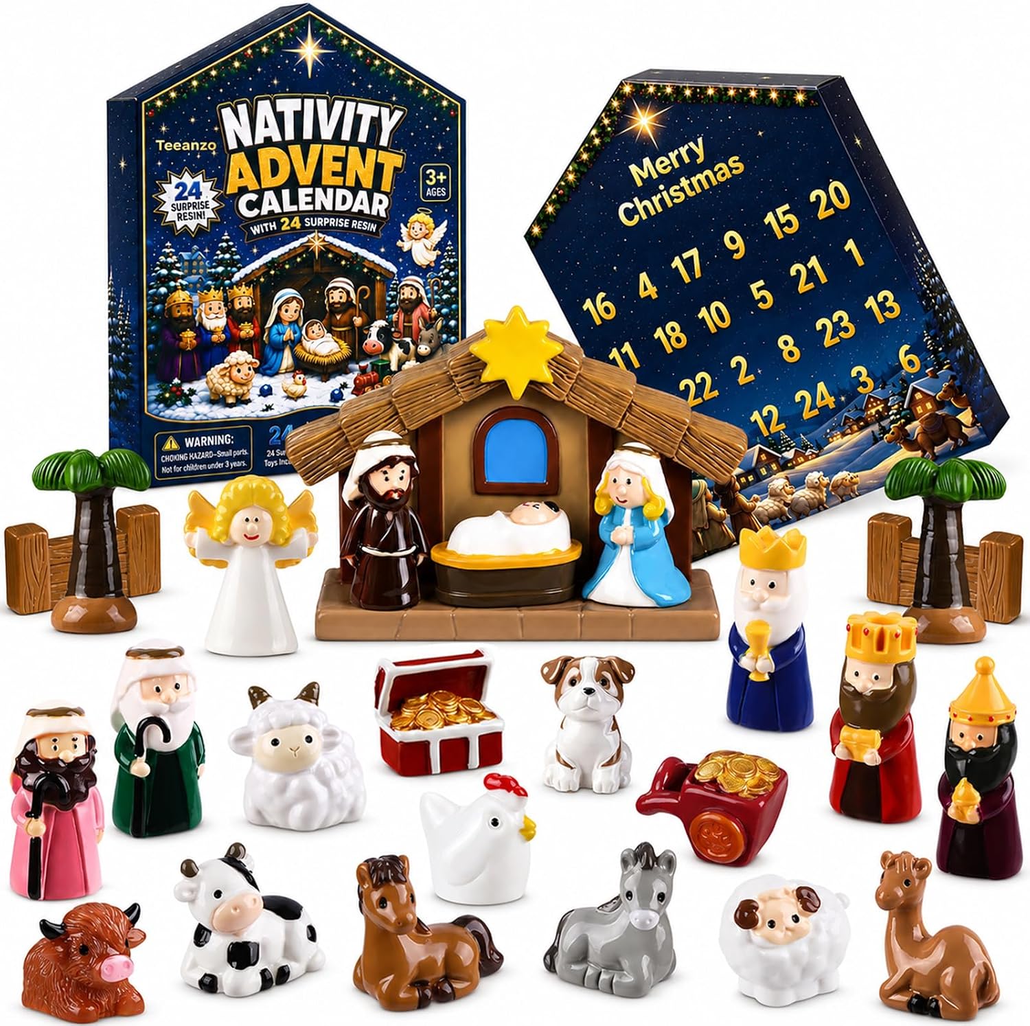 Aldernest Nativity Advent Calendar 2026 Resin Figures Jesus Birth Nativity Scene Set