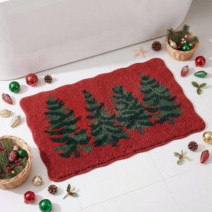 Aldernest Christmas Trees Bathroom Rugs Red Scalloped Bath Mat 16 x 24 Inch, 1.1 pounds