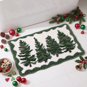 Aldernest Christmas Green Trees Bathroom Rugs Scalloped Bath Mat 16 x 24 Inch, 1.1 pounds