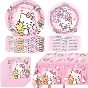 Aldernest 41PCS Kitty Birthday Party Supplies Set: 20 Plates, 20 Napkins, Red, Blue
