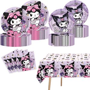 Aldernest 41PCS Kuromi Birthday Party Supplies Set: 20 Plates, 20 Napkins, Red, Blue