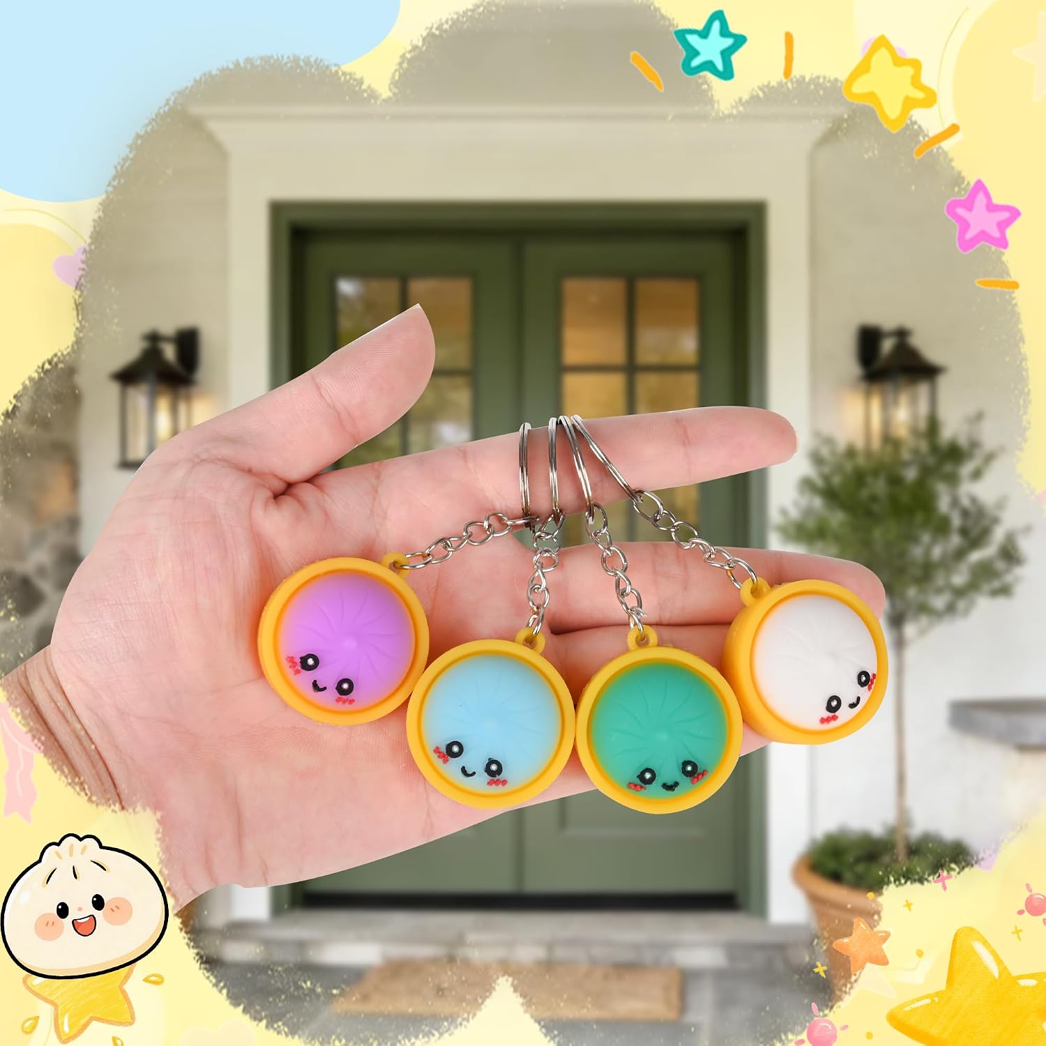 Ashenby 60 Pcs Cute Mini Dumpling Keychains, Steamer Bag Charms