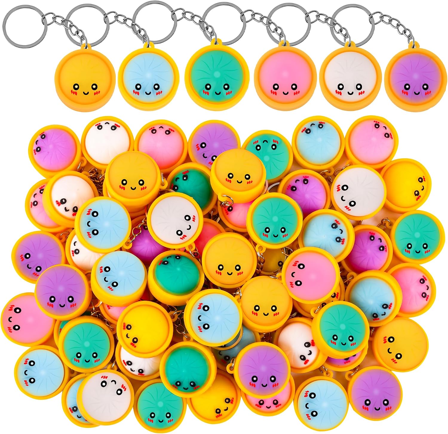Ashenby 60 Pcs Cute Mini Dumpling Keychains, Steamer Bag Charms
