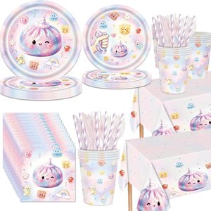 Barleyfield Squishy Birthday Party Decorations Serves 24 - 170 Pcs Dumpling Squishy Party Supplies Tableware Set with Plates, Napkins, Cups