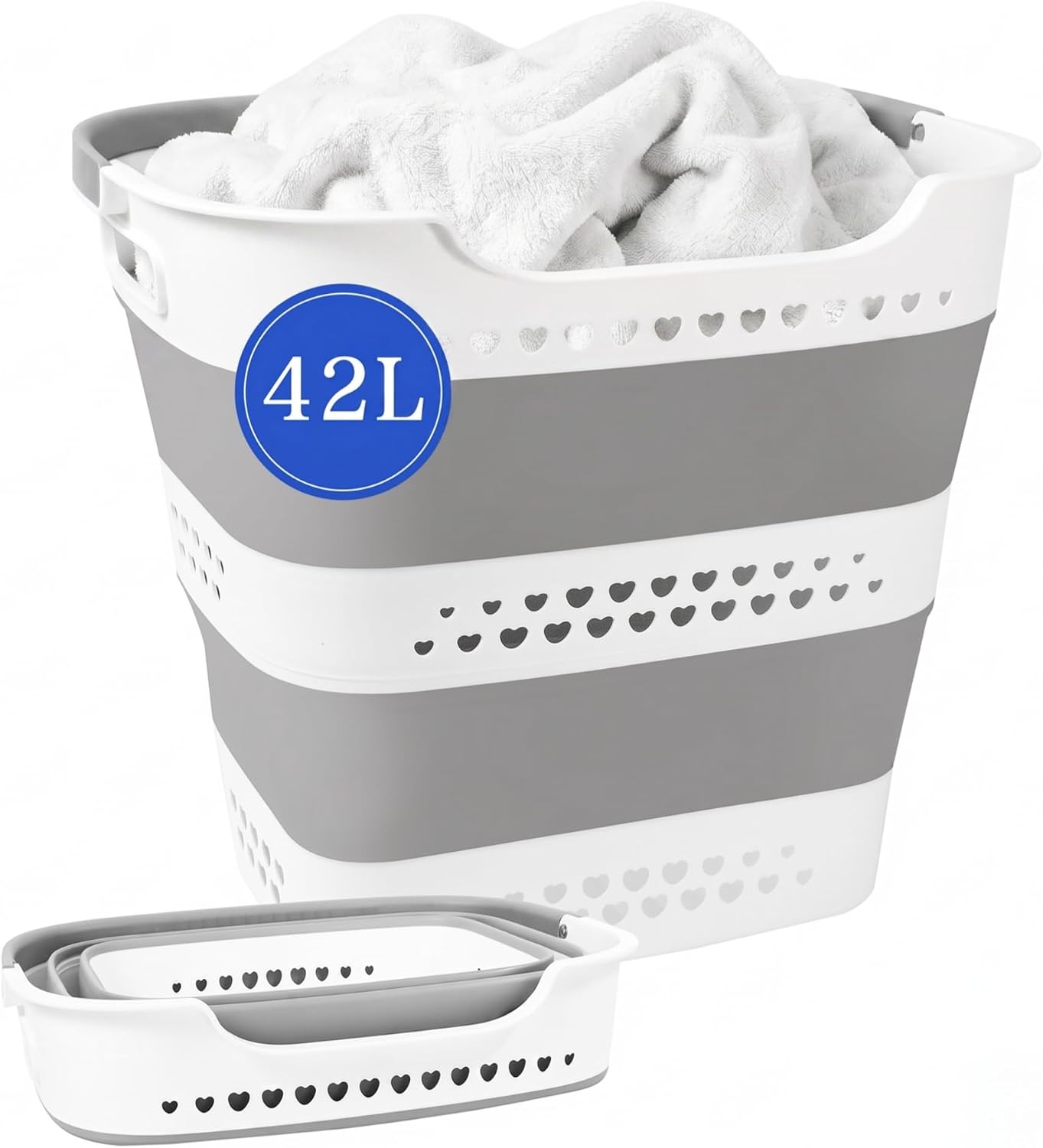 Birchmont 42L Collapsible Plastic Laundry Basket with Handle Foldable Laundry Hamper Pop Up Storage Container Organizer for Washing Storage, GERY