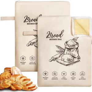 Ashenby 2 Pack Beeswax Bread Bags for Homemade Sourdough Reusable Bread Bag 13×17in, 0.27 kg