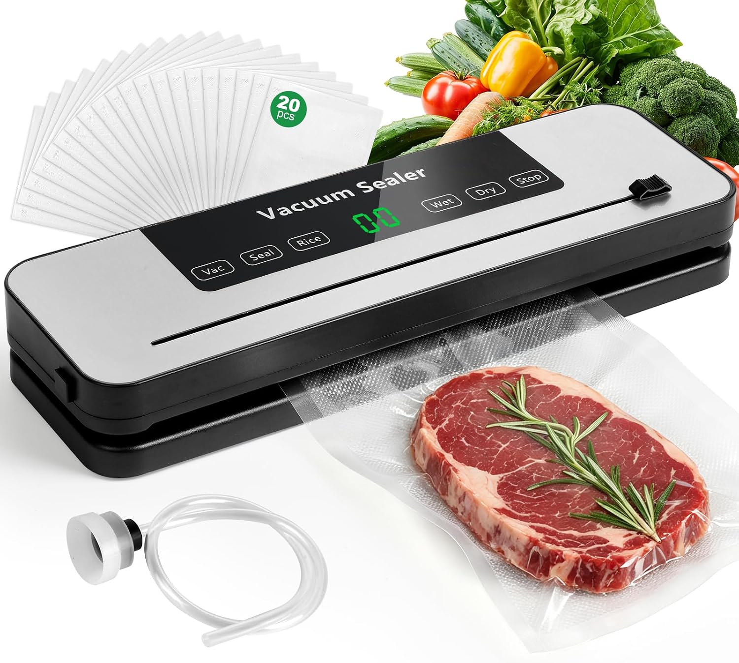 Aldernest Vacuum Sealer Machine for Food, Automatic Compact with Bag Cutter, 1.4 pounds, Black Grey