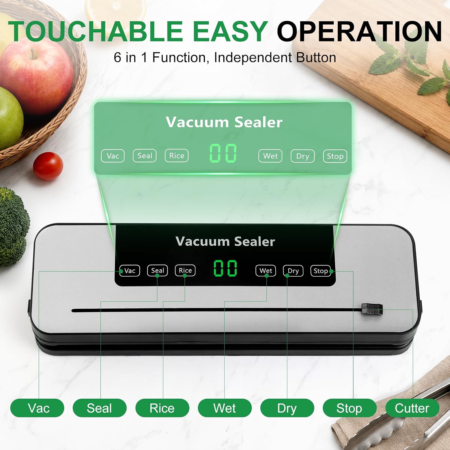 Aldernest Vacuum Sealer Machine for Food, Automatic Compact with Bag Cutter, 1.4 pounds, Black Grey