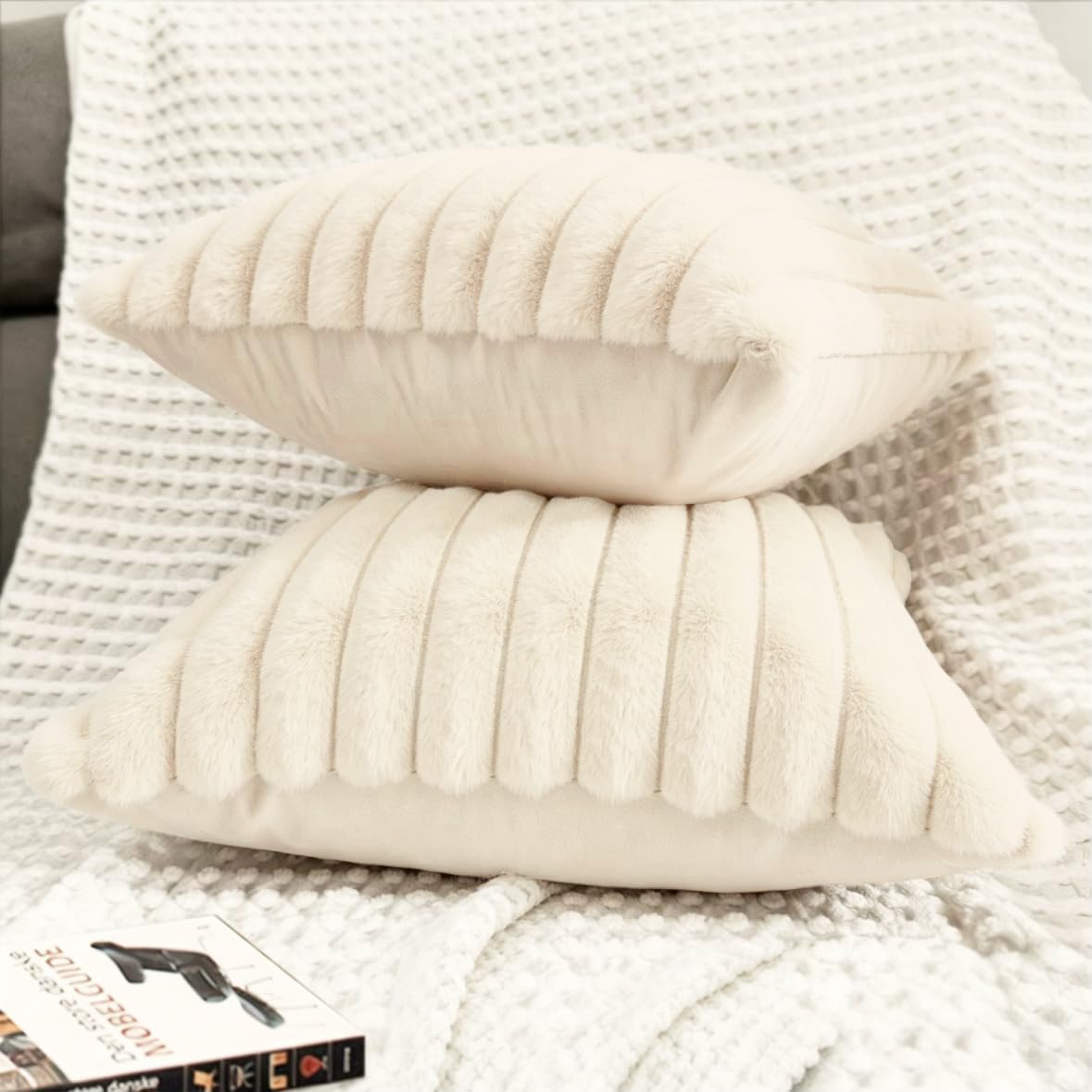 Aldernest 2 Pack 22x22 Pillow Cover Velvet Pillow Covers, Beige