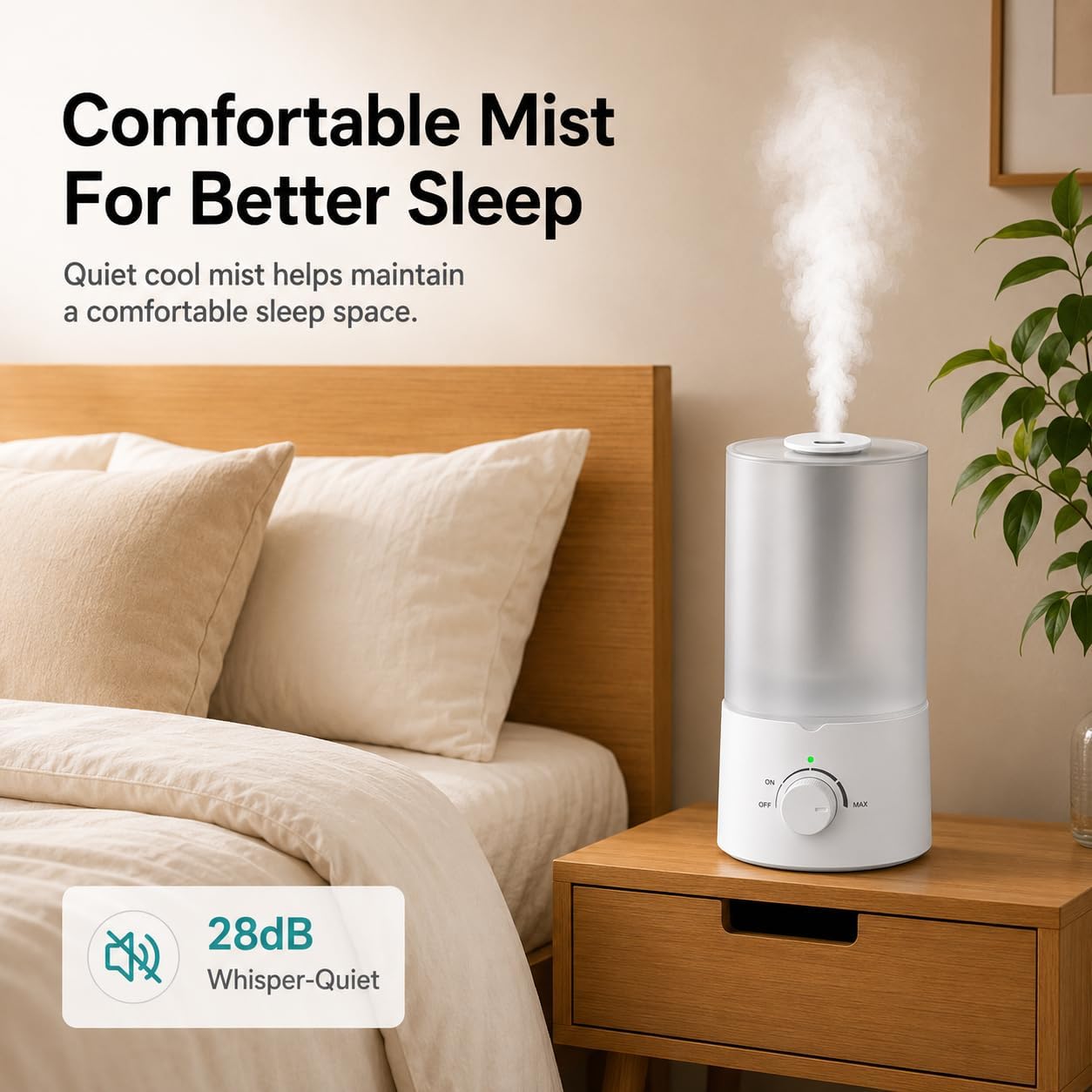 Birchmont 4L Humidifier for Bedroom, Quiet Ultrasonic Humidifier for Large Room, 2.4 pounds, White