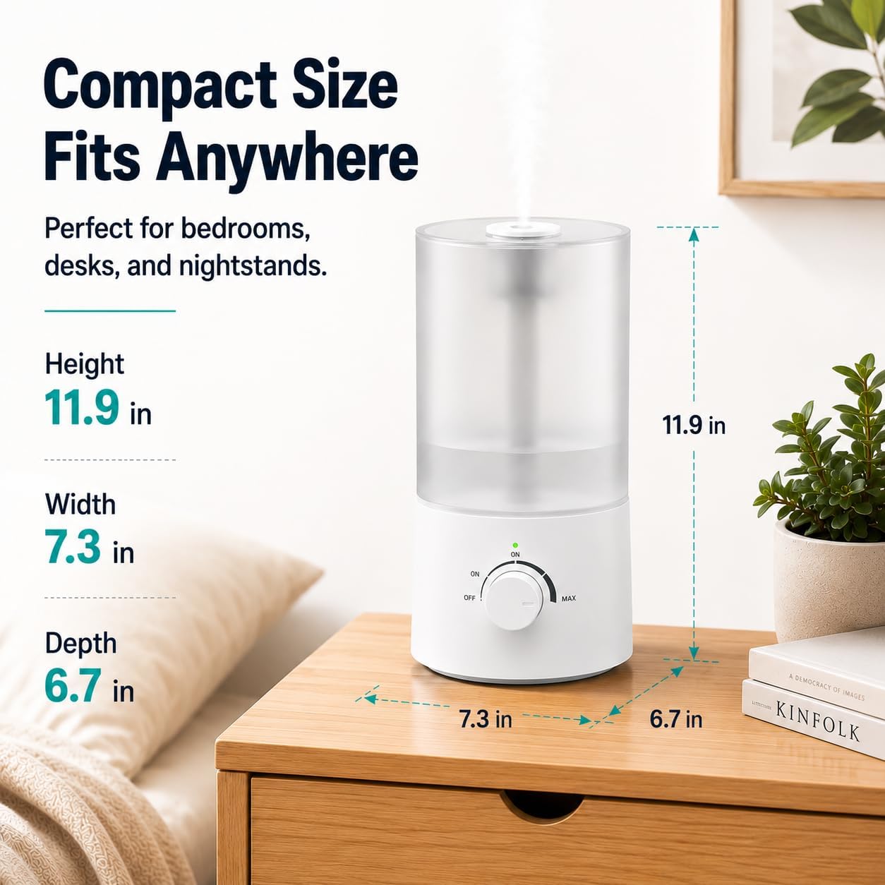 Birchmont 4L Humidifier for Bedroom, Quiet Ultrasonic Humidifier for Large Room, 2.4 pounds, White