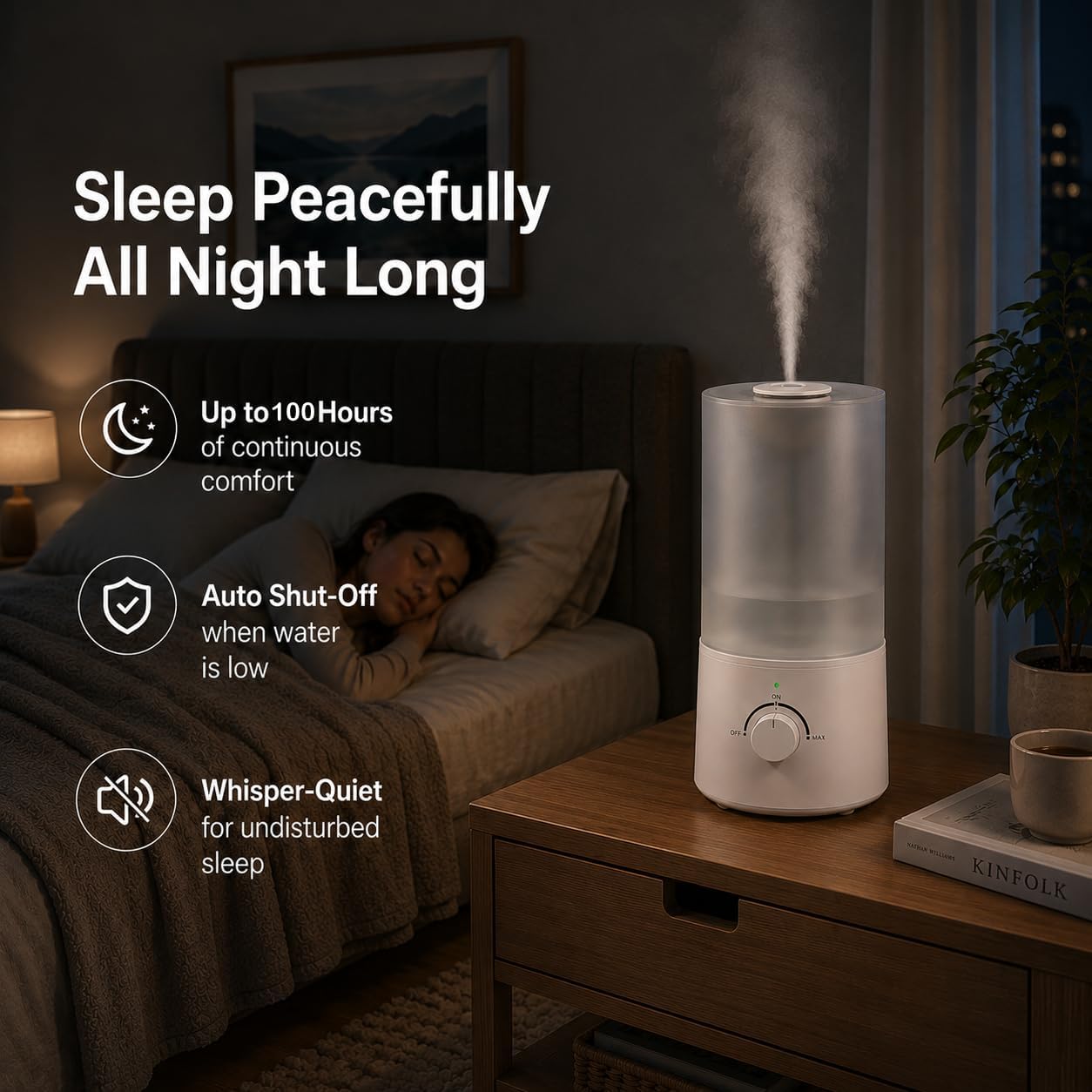 Birchmont 4L Humidifier for Bedroom, Quiet Ultrasonic Humidifier for Large Room, 2.4 pounds, White