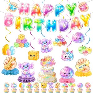 Barleyfield Squishy Birthday Party Decorations Kawaii Dumpling Dimsum Bun Theme Rainbow Bubble Happy Birthday Banner Hanging Swirls Cake Toppers
