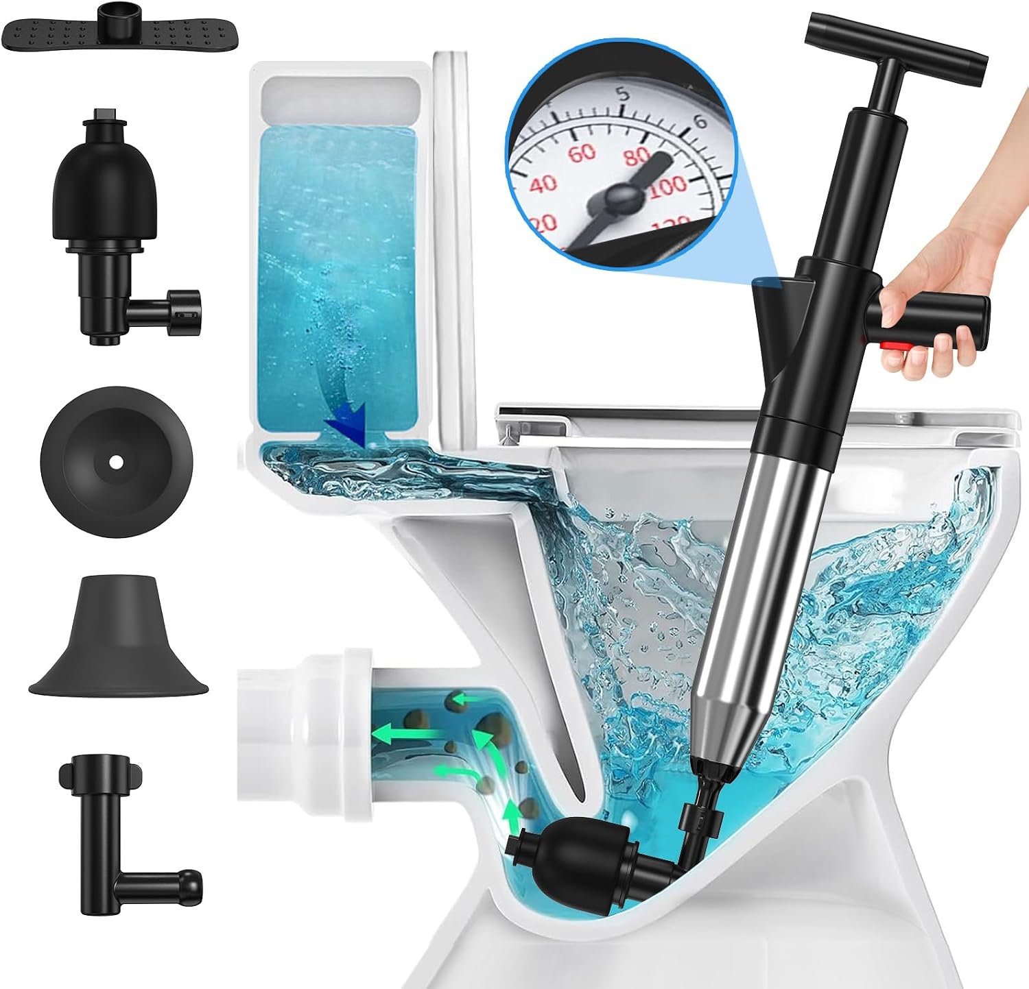 Aldernest Toilet Plunger, Upgraded High Pressure Toilet Plunger Air Plungers Sink Plunger with Visual Barometer, 1.96 pounds
