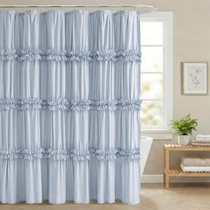 Aldernest Boho Rustic Fog Blue Ruffle Shower Curtain 72x72 Inches, 13.6 ounces