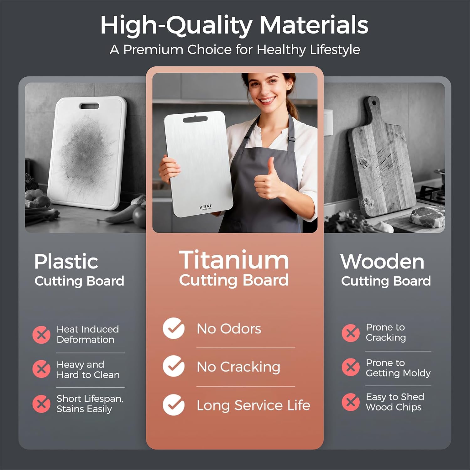 Aldernest Titanium Cutting Board 3-Piece Set, Silver