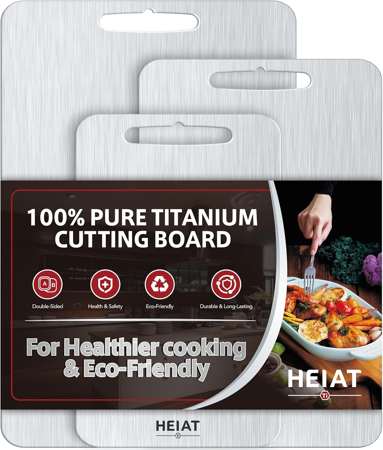 Aldernest Titanium Cutting Board 3-Piece Set, Silver