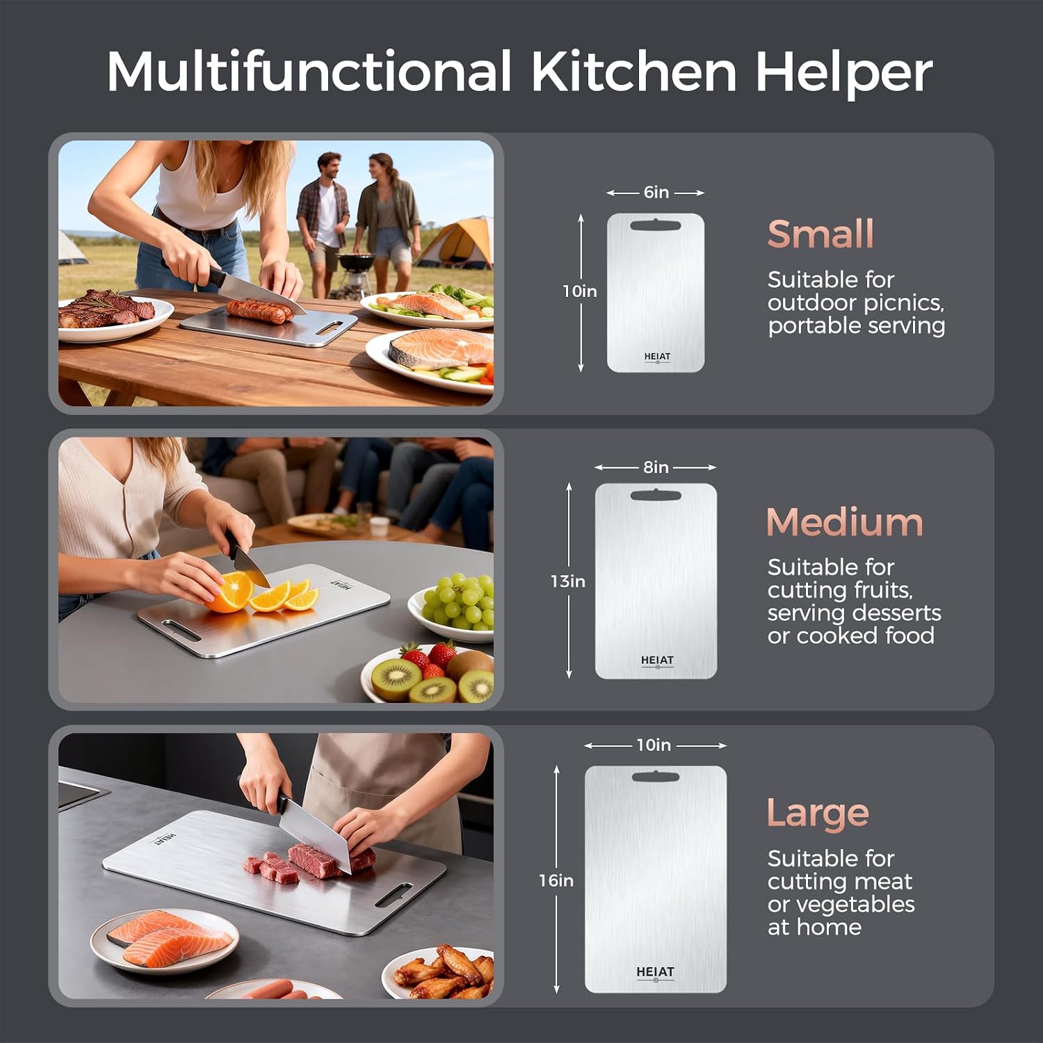 Aldernest Titanium Cutting Board 3-Piece Set, Silver