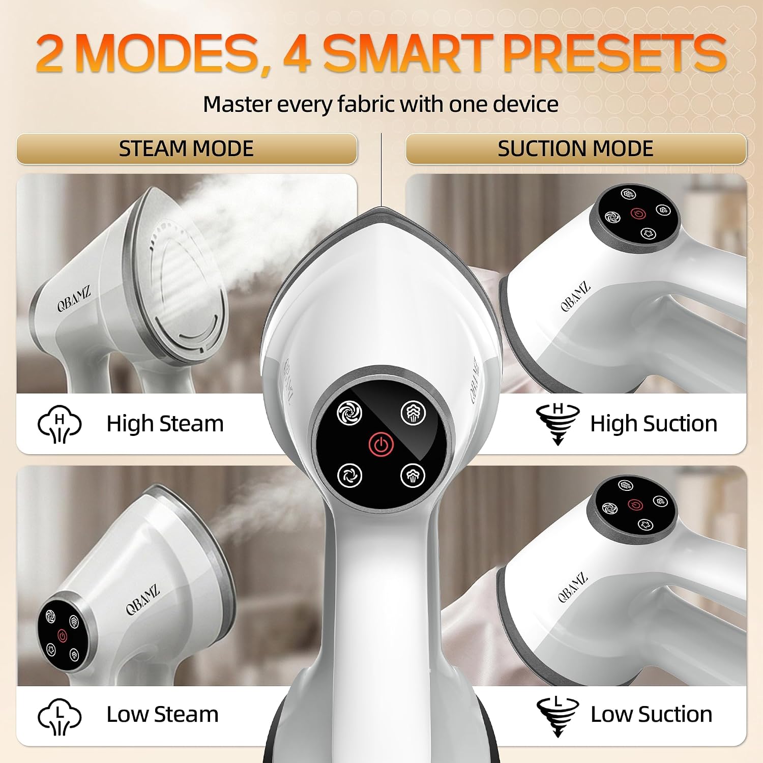 CozyWick Vacuum Steamer for Clothes, 2-in-1 Handheld Garment Steamer with Suction, Ivory