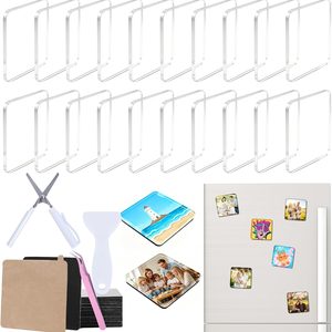 Aldernest 20 Pack 2"x2"x0.2" Clear Acrylic DIY Fridge Magnet Craft Set