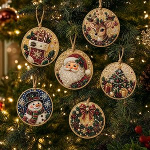 Ashenby 6PCS Christmas Ornaments DIY Pearl Diamond Art Kits for Adults