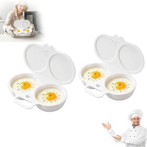 VelloHome 2pcs Dual Cavity Microwave Egg Poacher, White Egg Poacher