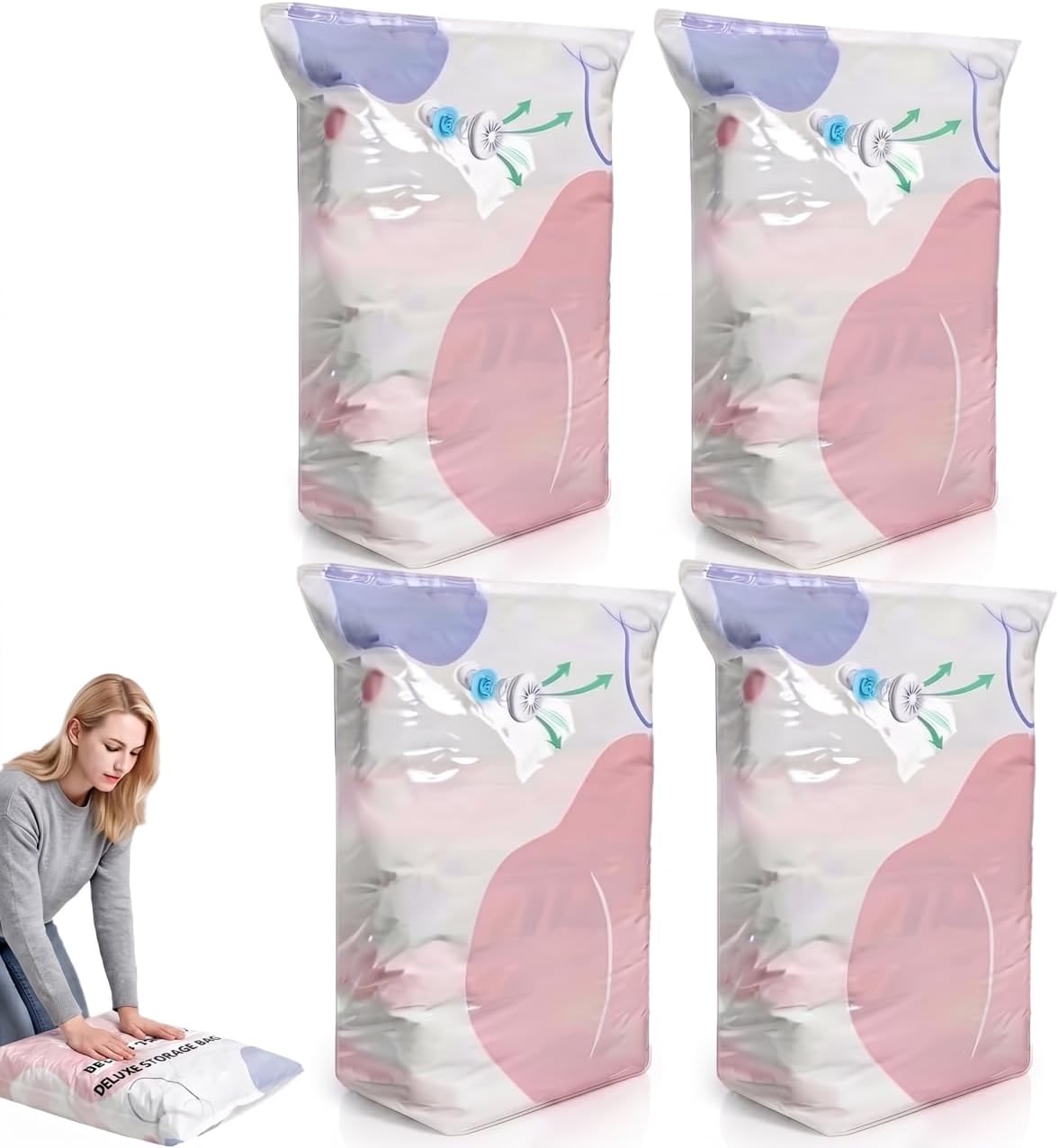 VelloHome 4 Pack No-Pump Vacuum Storage Bags, Large Cube Vacuum Seal Bags, 4.54 g